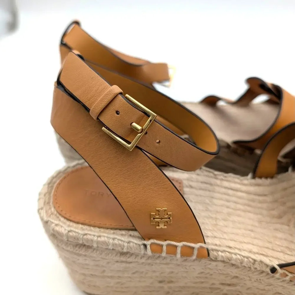 Tory Burch Fisherman Platform Espadrille Sandal Women's Brandy Size US10M EU40.5